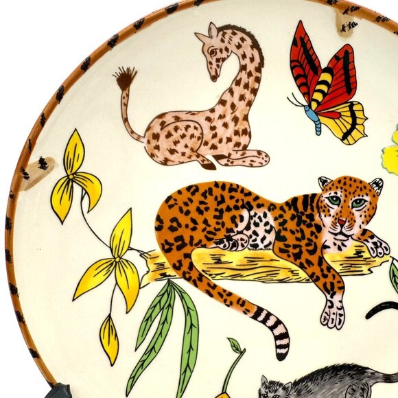 Lynn Chase Jungle Jubilee Salad Dessert Plate Ceramic Handpainted Leopard Parrot - Picture 5 of 9